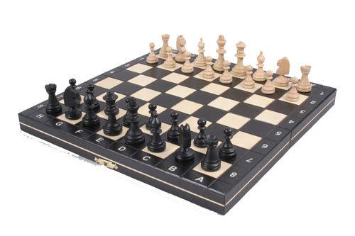 Wooden Magnetic Travel Chess Set with Black Chess Board and Storage Compartment