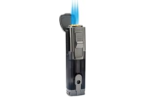 Cigar Lighter, Windproof Flame, Triple 3 Jet Flame, Gas Butane Refillable Turbo Lighter with Ciagr Punch and Butane Window