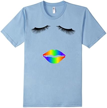 Men's Cute Harajuku Rainbow Lips &amp; Eyelash winking fashion t-shirt 3XL Baby Blue
