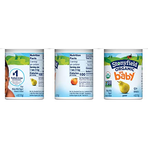 Stonyfield Organic YoBaby Stage 1 Baby Yogurt Cups, Pear & Peach, 6 Ct