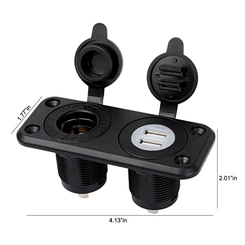 Jtron 1-Socket Cigarette Lighter Power Adapter DC Outlet Splitter 2.1A Waterproof Dual USB Slot Socket for RV Car Boat iPhone X/8/7/6s/6 Plus, iPad,Samsung Galaxy S6/S6 Edge and More (Black)
