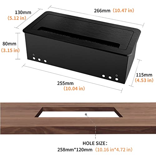 ZESHAN conference Table Power Socket Connectivity Box power extension with UK Plug, USB Data, HDMI, VGA, Telephone and Internet Black for home office desk