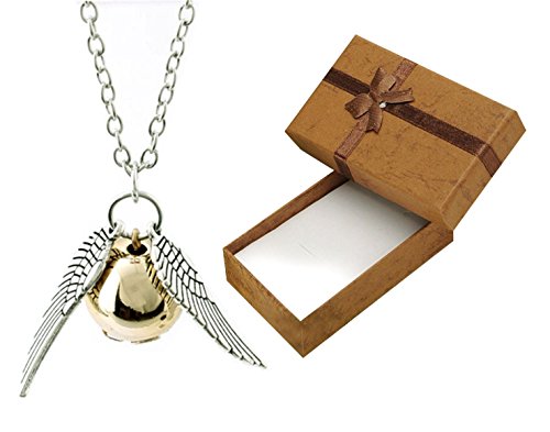 Harry Potter Golden Snitch Fashion Necklace with Gift Box Included Flying  Quidditch Angel Wings Ball