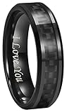 6mm 8mm 10mm Black Carbon Fiber Black Tungsten Carbide Wedding Band Ring Engraved 