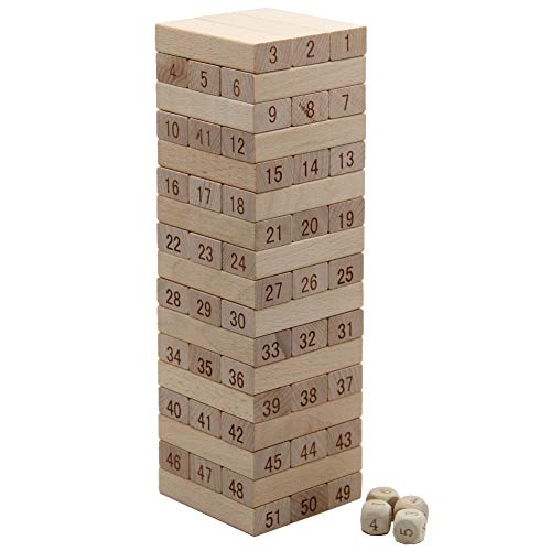 MorTime 51Pcs Timber Tower Wood Block Stacking Game - Number Match Playset
