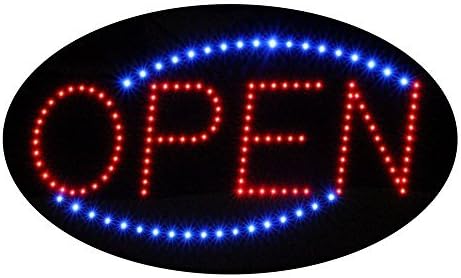 Oval Shaped LED Sign Reads OPEN with Animation and Power (On &amp; Off) Two Switches for Business (Red Blue Open OV) by DynaLEDs