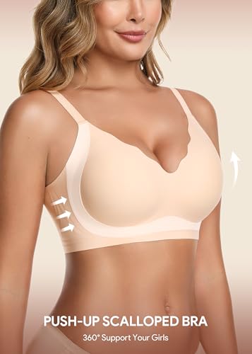 HBselect Jelly Bras for Women No Underwire 3PCS Comfort Wireless Push Up Bras Seamless Scalloped Lift Everyday Bralettes
