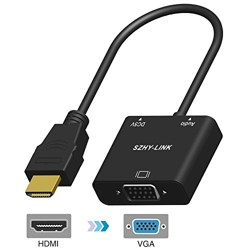 SZHYLINK HDMI to VGA, 1080P with Audio Port, Gold Plated Active HDMI to VGA Adapter Converter Male to Female with Micro USB & 3.5mm Audio Port Cable (Black)