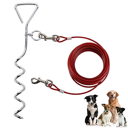 Kingwora Dog Tie Out Cable and Stake,Dog Yard Leash and Stake 16 Ft