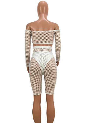 Blouse for Women Elegant, Yezijin Sexy Women Perspective Mesh Top Knee Length Pants Clubwear Three-Piece Outfit 2019 New White - Thumbnail 3