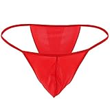 FEESHOW Men's Silky Bugle Pouch Tanga Briefs Bikini Underwear Red