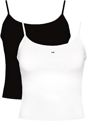 Camisetas de Tirantes Pack de 2 Mujer Essential Strap Top Tejido elástico, Multicolor (Ecru/Black), XXS