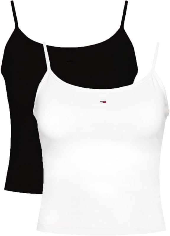 Pack de tops de alças de 2 mulheres Essential Strap Top Tecido elástico, Multicolor (Ecru/Preto), XXS — foto 1 de 4