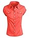 LE3NO Womens Lightweight Fitted Short Sleeve Button Down Shirt