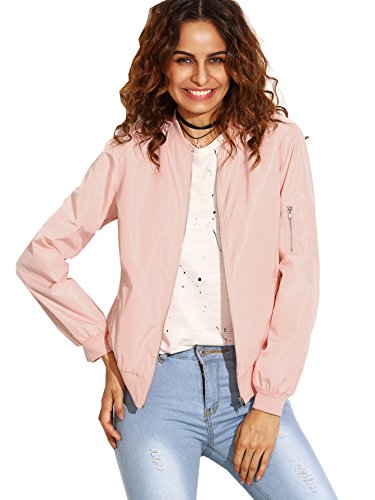 Romwe women s classic zipper short bomber jacket coat p…