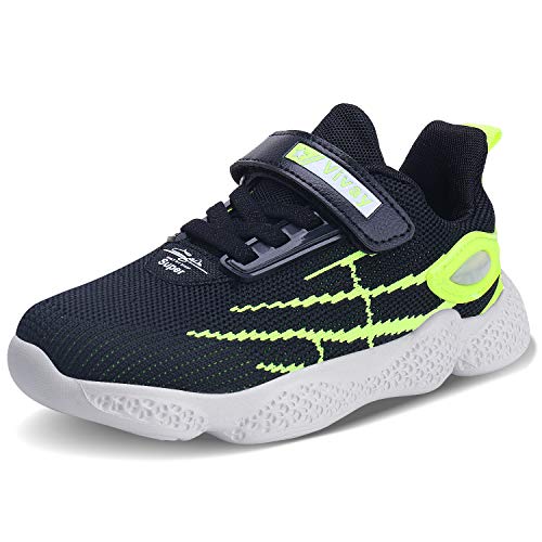 Vivay Girls Tennis Shoes Mesh Breathable Athletic Running Sneaker for Boys Girls Black Yellow Size 1 Little Kid