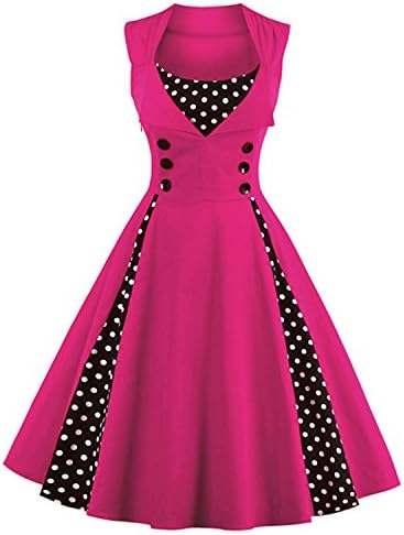 COOCOl Women 5XL New 50s 60s Retro Vintage Dress Sleeveless Spring Summer Red Dress Rockabilly Swing Party Dress Pink XXL
