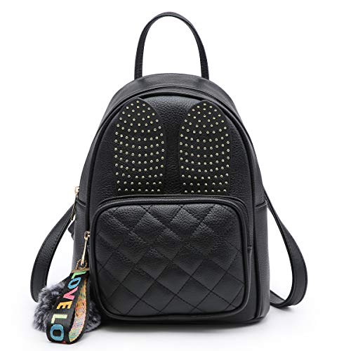Girls Rabbit Ear Cute Mini Leather Backpack, XB Small Backpack Purse for Women Fashion Shoulder Bag (Black)