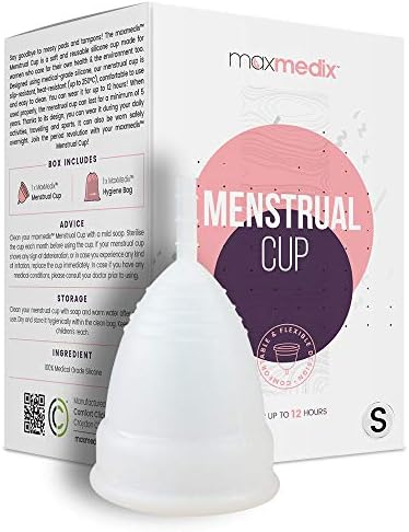 Organic Menstrual Cup with Complimentary Hygienic Bag - Size Small | Best Alternative to Tampons & Pads | 100% Medical-Grade Silicone | Re-Usable, BPA and Dye-Free | By MaxMedix