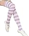 ZANZEA Womens Over Knee Thigh High Socks Long Striped Stocking Light Purple White One Size