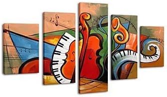 Sanbay Art Christmas Gift Hand Painted Wood Framed Inside Musical Theme Set Artwork Oil Paintings on Canvas for Music Course Classroom and Club Wall Decor