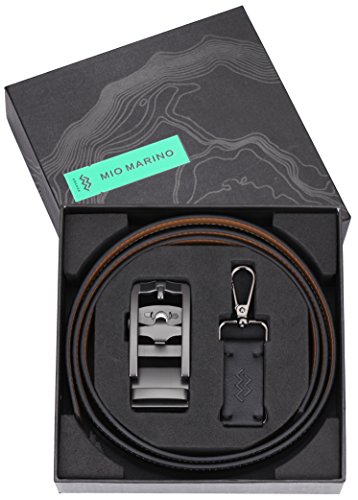 Mio Marino Ratchet Click Belts for Men - Mens Comfort Genuine Leather Dress Belt - with Automatic Buckle, Enclosed in an Elegant Gift Box - Style 185 - Black - Adjustable from 28" to 44" Waist
