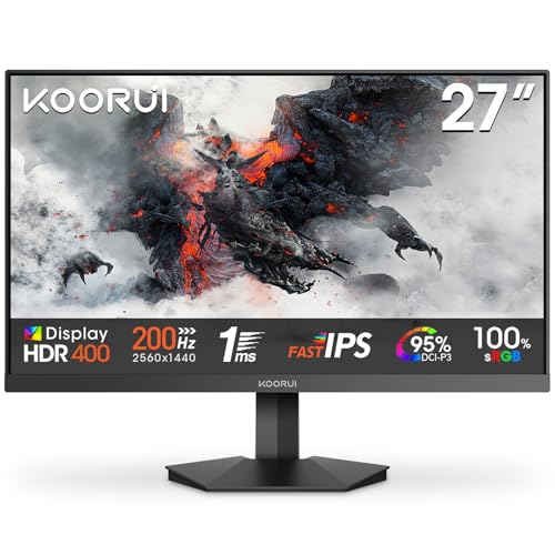 KOORUI Gaming Monitor 27 Zoll 200Hz WQHD IPS 1ms HDR400 HDMI 2.0x2/DP 1.4