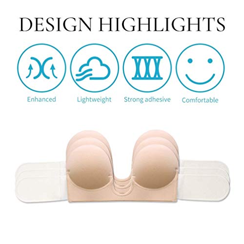 MITALOO Push Up Strapless Sticky Adhesive Invisible Backless Bras Plunge Reusable Magic Bra for Women Beige - Thumbnail 2