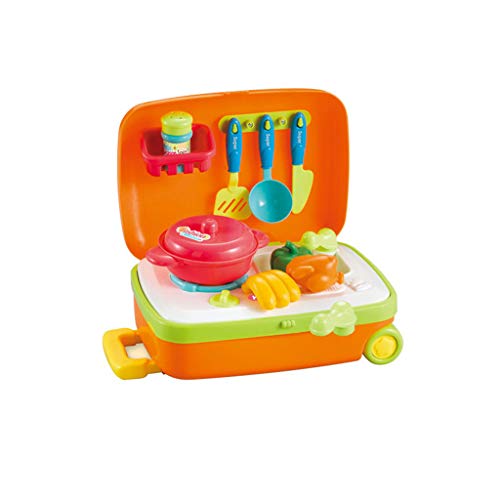 NiceBUY Cooking Kits Pretend Play Luggage Travel Set Kitchen Kits 13 PC Vegetables Fried Pan Fruit Educational Kits (Orange)