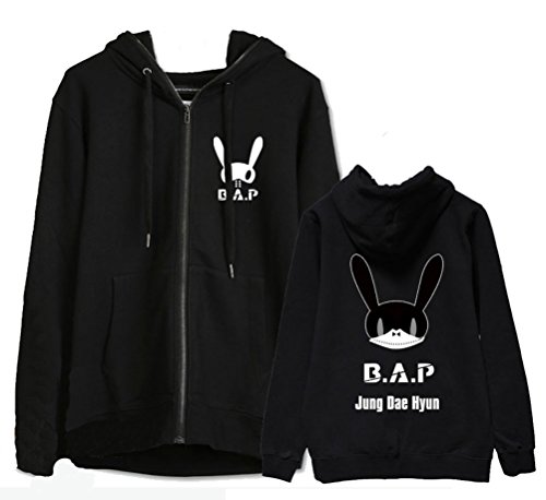 B.A.P Yong-Guk YoungJae Zelo Zip Hooded Fleece Sports Sweazter Coat (White, XL)