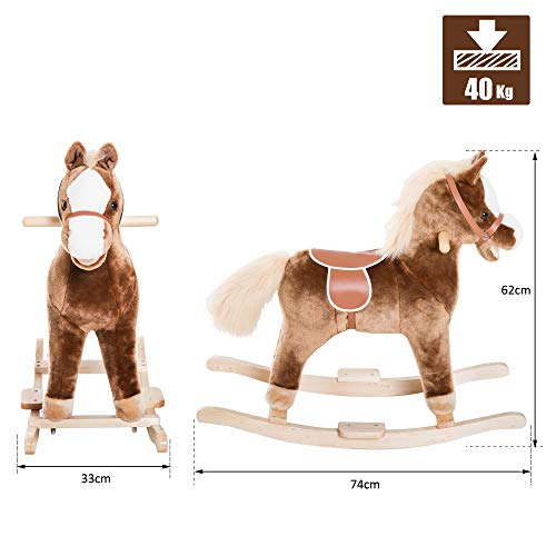 HOMCOM Schaukelpferd Baby Schaukeltier Plüsch Spielzeug Kinder Plüsch-Schaukeltier Braun L74 x B33 x H62 cm – Bild 7