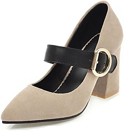 Aisun Women's Stylish Low Cut Pointed Toe Dressy Buckled High Block Heel Pumps Shoes with Ankle Strap