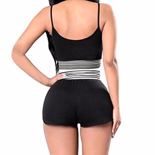 Women Sports Spaghetti Strap Crop Tank Top With High Waist Shorts Set,Sunward 2 Pieces Tracksuits (Black, S)