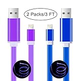 Phone Charger Cable, Bambud 2 Packs 3 ft Flowing LED Light Up USB Sync Charging Cable Cord Compatible Phone Xs Max XR X 8 7 Plus 6s 6s Plus 6 6 Plus 5s 5c 5 Pad (P & B)