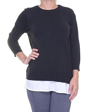 Black /-Sleeve Chiffon-Hem Sweater XL