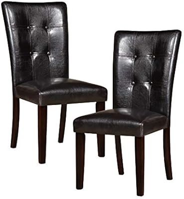 Amazon Com Homelegance Bi Cast Vinyl Tufted Dining Chair Dark Brown Set Of 2 Table Benches