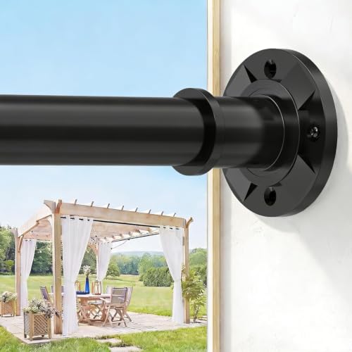 Veloxtera Black Shower Curtain Pole 78-223 cm, 28mm Extendable Tension Curtain Rod No Drill, Adjustable Heavy Duty Shower Rail with 1pcs Bracket for Bathroom, Window, Door