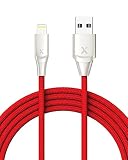 Xcentz iPhone Charger 6ft, Apple MFi Certified Lightning Cable iPhone Charger Cable Metal Connector, Durable Braided Nylon High-Speed Charging Cord for iPhone X/XS Max/XR/8 Plus/7/6/5/SE, iPad, Red