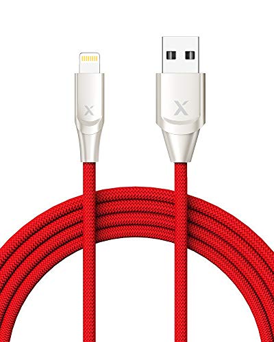 Xcentz iPhone Charger 6ft, Apple MFi Certified Lightning Cable iPhone Charger Cable Metal Connector, Durable Braided Nylon High-Speed Charging Cord for iPhone X/XS Max/XR/8 Plus/7/6/5/SE, iPad, Red