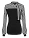 IN'VOLAND Plus Size Blouses for Women Tie-Bow Neck Striped Blouse Long Sleeve Shirt Splicing Office Work Shirts Tops Black