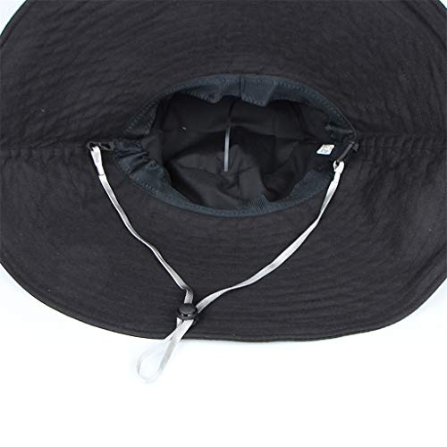 Sagton Large Wide Brim Sun Hat for Women,Summer Foldable UV Protection Windproof Strap Hats for Beach Travel Fishing Black - Thumbnail 2
