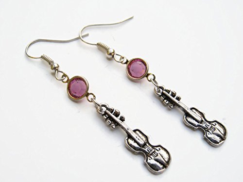 Violin Birthstone Earrings, Personalized Music Earrings, Cello Earrings, Viola Earrings, Upright Bass Musical Instrument Jewelry