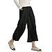 Ecupper Women's Elastic Waist Causal Loose Trousers Plus 100 Linen Cropped Wide Leg Pants, Black, US 12=Tag XL