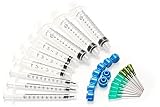 Dispense All - 9 Pack - 10ml, 3ml, 1ml Industrial Syringes with 14Ga and 18Ga Blunt Dispensing Tips and Caps - Great for Refilling and Measuring E-Liquids, E-cigs, E-juice, Wood Glue, Glues, Adhesives