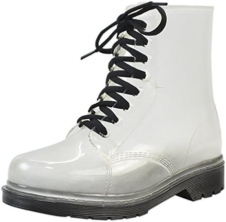 Women's Transparent Waterproof Jelly Rain Boots Lace-up Round Toe Martian Rain Shoes Black US 9