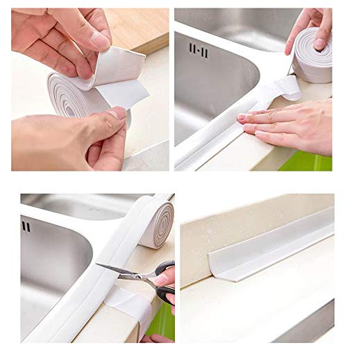 2 Pack White Caulk Strip PE Self Adhesive Tape for Bathtub Bathroom Shower Toilet Kitchen and Wall Sealing - Thumbnail 4