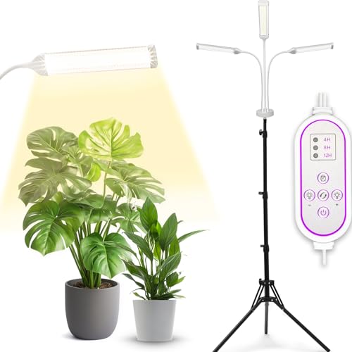 Pflanzenlampen LED Vollspektrum, Pflanzenleuchte Pflanzenlicht mit Ständer Pflanzen LED Wachstumslampe für Pflanzen mit Zeitschaltuhr 3 Farbmodi 10 Lichtstärken