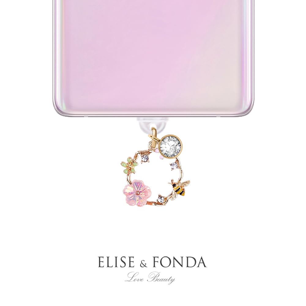 TP346 Type-C USB Charging Port Anti Dust Plug Spring Garland Bee Flowers Cell Phone Charm for iPhone 15/16 and Samsung/OnePlus/Xiaomi/oppo Android Phone (Pink)