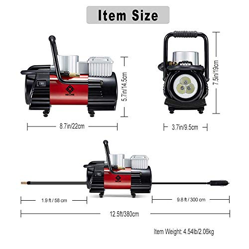 NoOne Digital Tire Inflator,12V DC Portable Air Compressor Pump with Led Light for Car/Bicycle/Motorcycle/Ball/Balloon/Swimming Ring 180W 120PSI