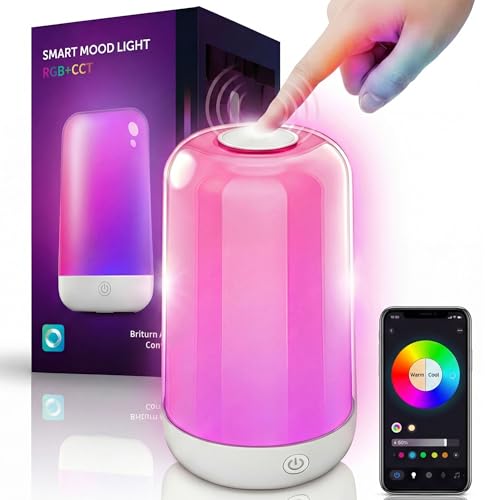 Smart Bedside Touch Table Lamp, App Control & Color Changing, Rechargeable Cordless LED Night Light, 3600mAh Battery, RGB Dimmable for Kids Bedroom, Nursery, Living Room, Desk, Ramadan Decor Gift